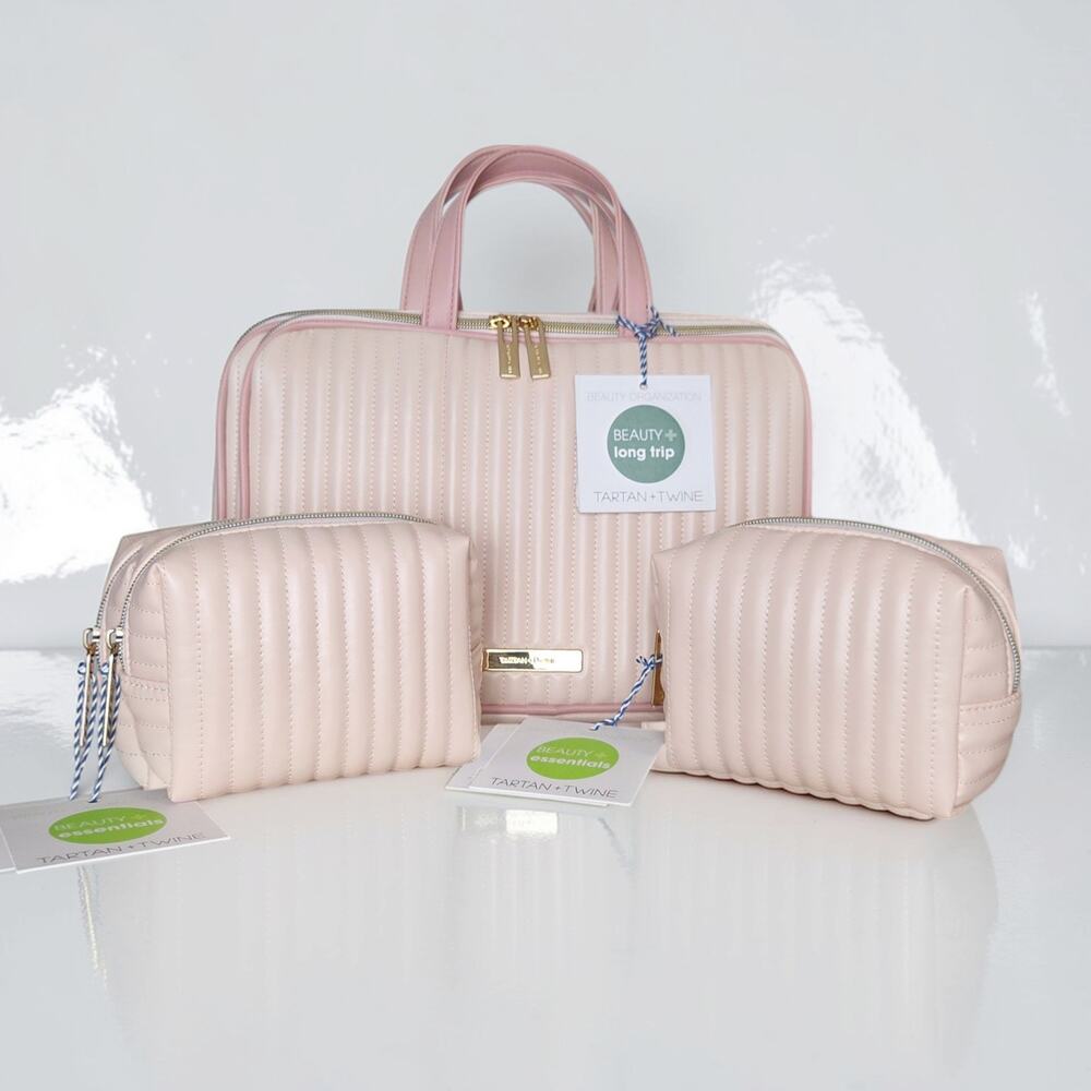 Quilted Pink Travel Bag Set - 3-Piece Women's Luggage Pouch Kit